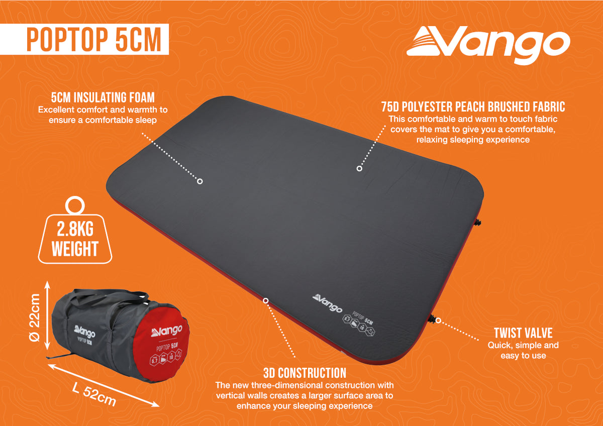 Vango PopTop 5cm Self-Inflating Sleeping Mattress - Shadow Grey