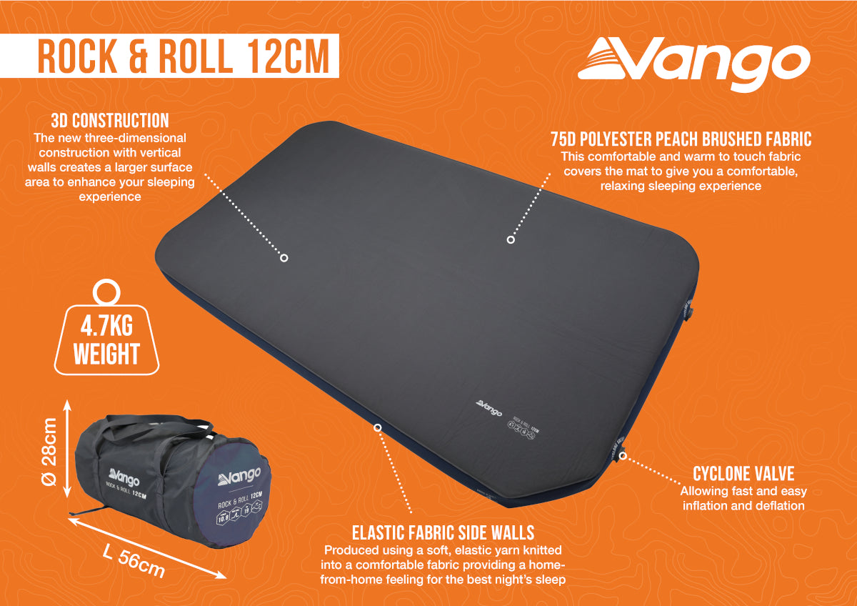 Vango Rock & Roll 12cm Self-Inflating Sleeping Mattress - Shadow Grey