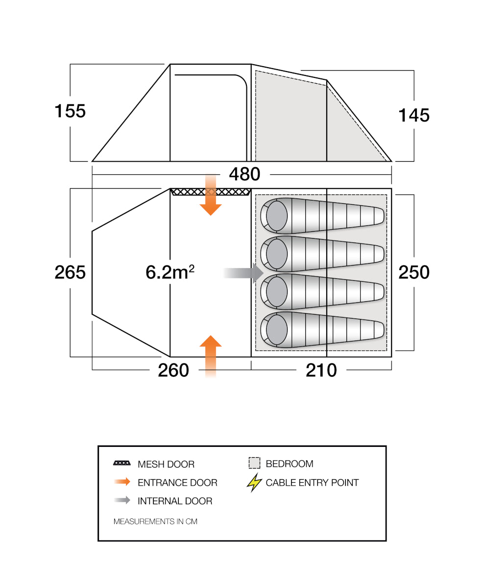 Vango Beta 450XL 4-Man, 3-Pole Tunnel Tent - Mineral Green