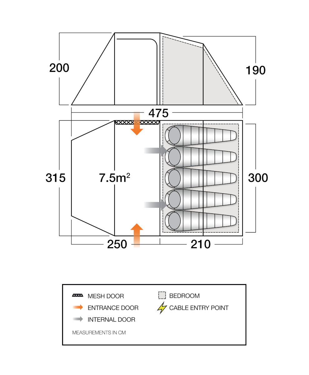 Vango Beta 550XL 5-Man, 3-Pole Tunnel Tent - Mineral Green