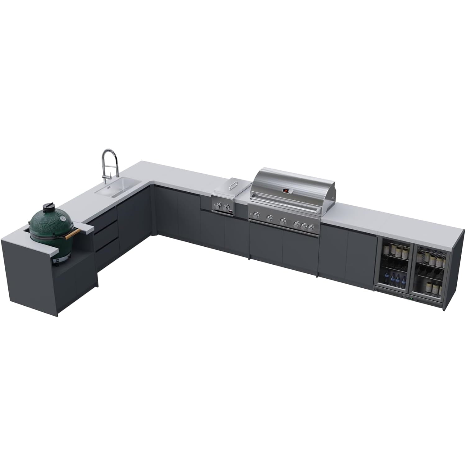 Whistler Grills Fairford 6 Modular Outdoor Kitchen, 5 Burner BBQ with Rotisserie, Side Burner, Double Door Fridge and Ceramic Egg Module (egg sold separately) - Grey