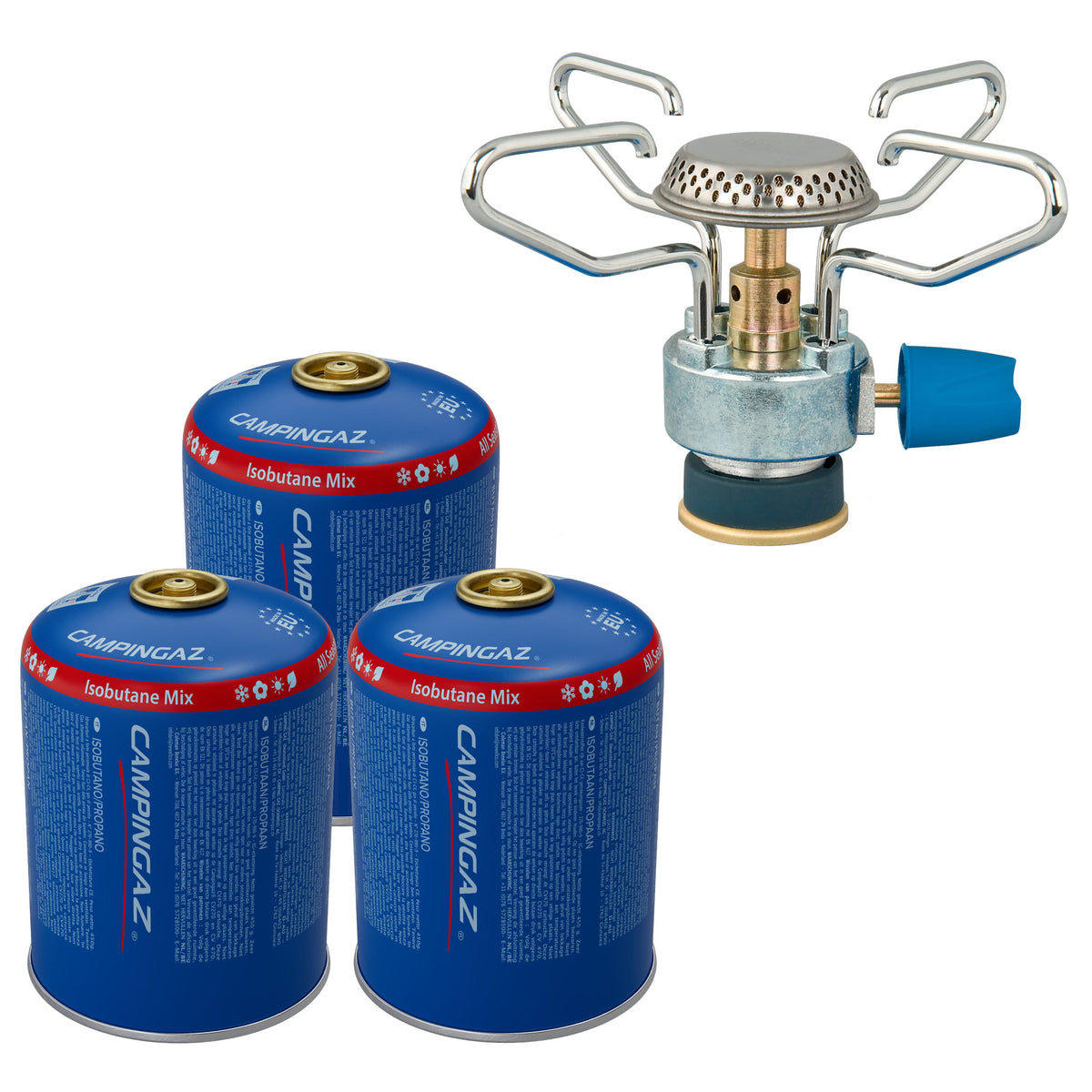 Campingaz Bleuet Micro Plus Gas Stove + 3-Pack CV470 All Season Gas Cartridge Bundle