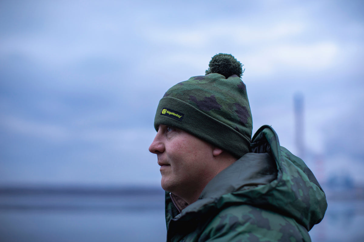 RidgeMonkey APEarel Bobble Beanie Hat Camo / Black / Green
