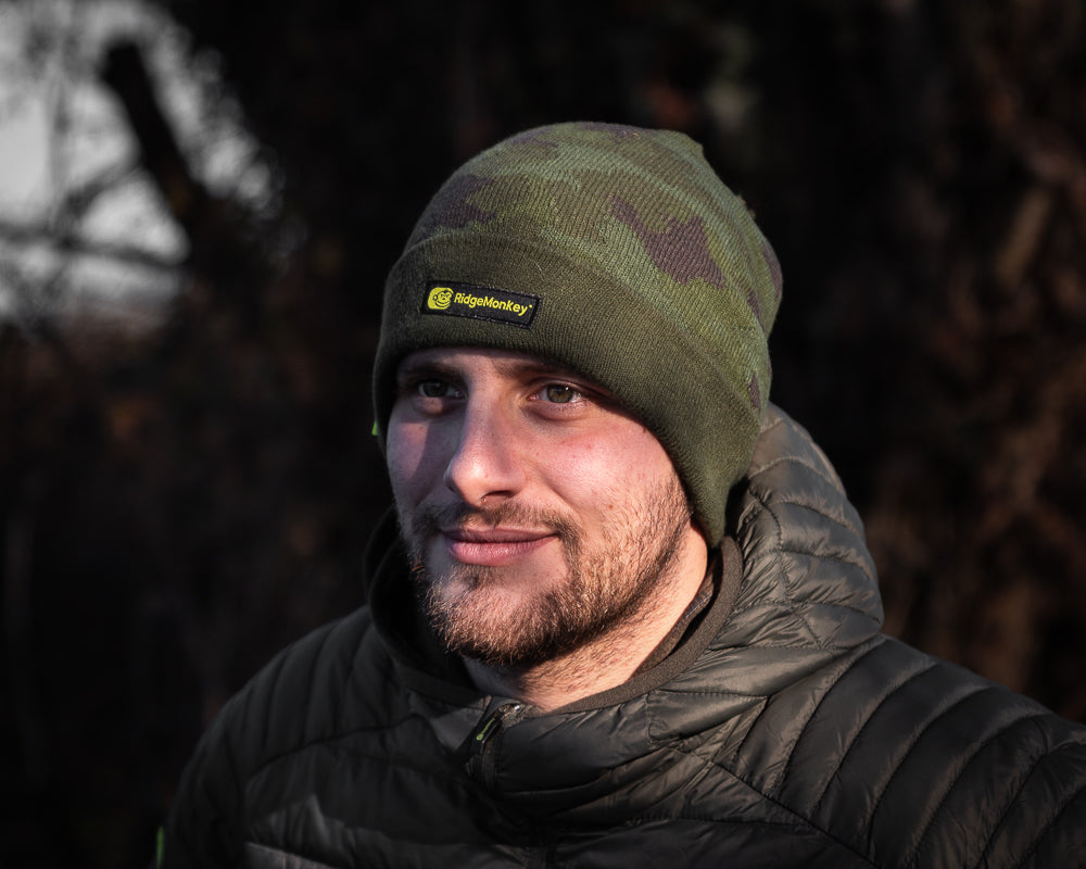 RidgeMonkey APEarel Bobble Beanie Hat Camo / Black / Green