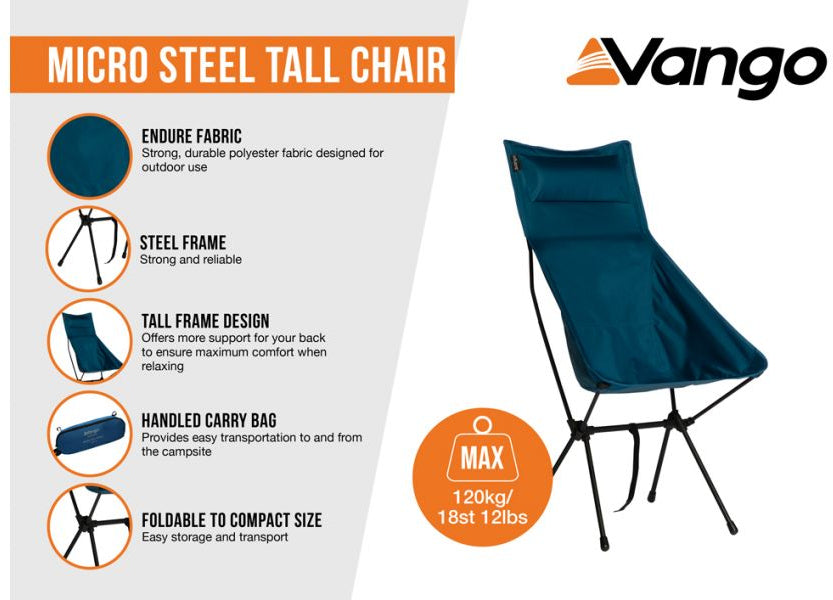 Vango Micro Steel Tall Chair - Mykonos Blue