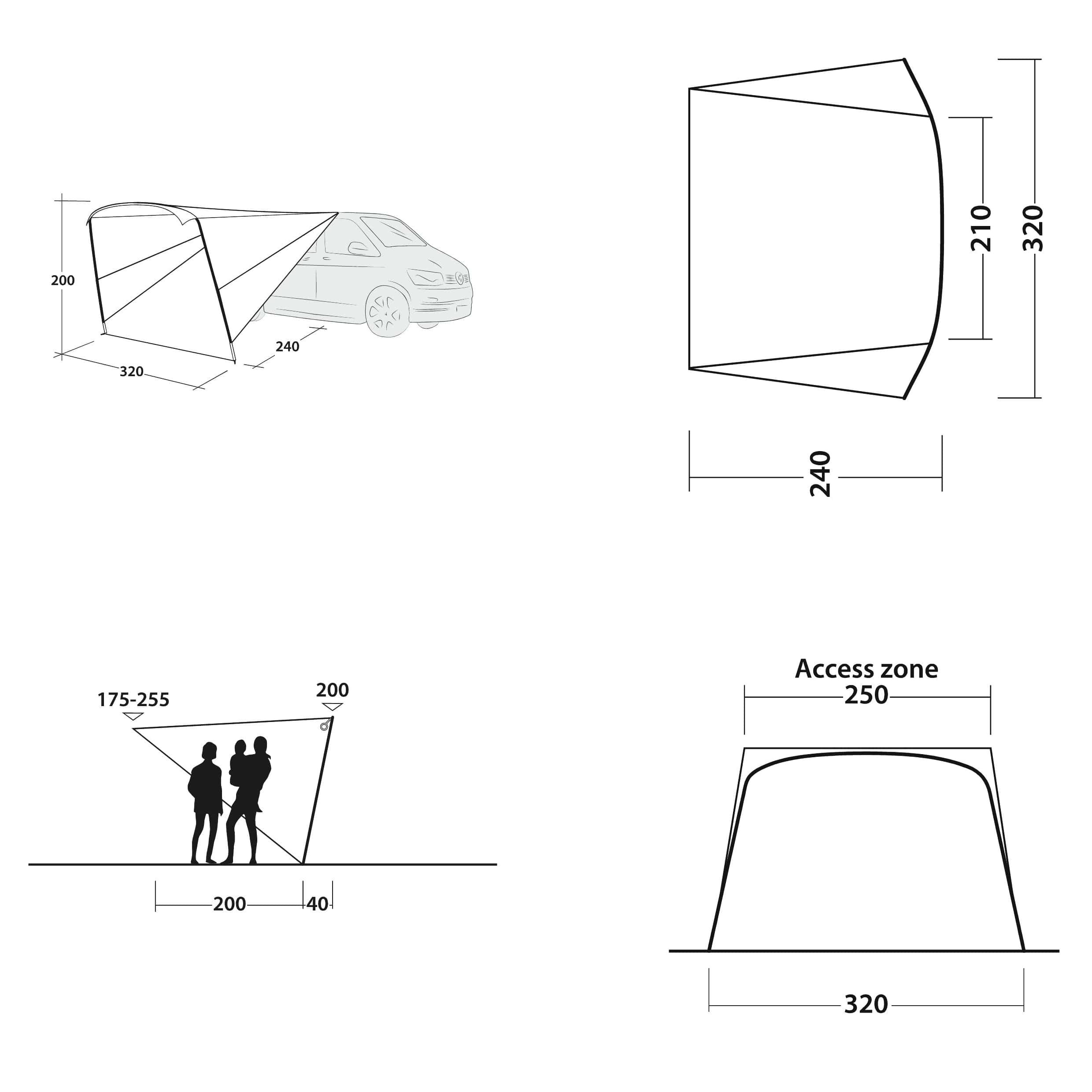 Outwell Vehicle Touring Canopy | Easily Pitched Shelter With Attachment Heights 180-240cm