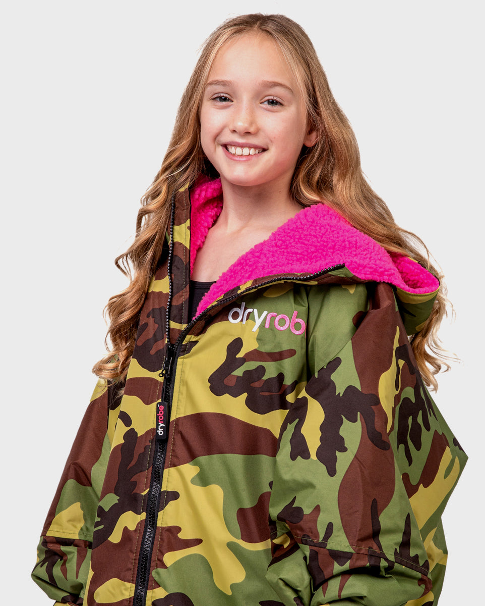 dryrobe Advance - Kids - Long Sleeve V3 - Camo Pink