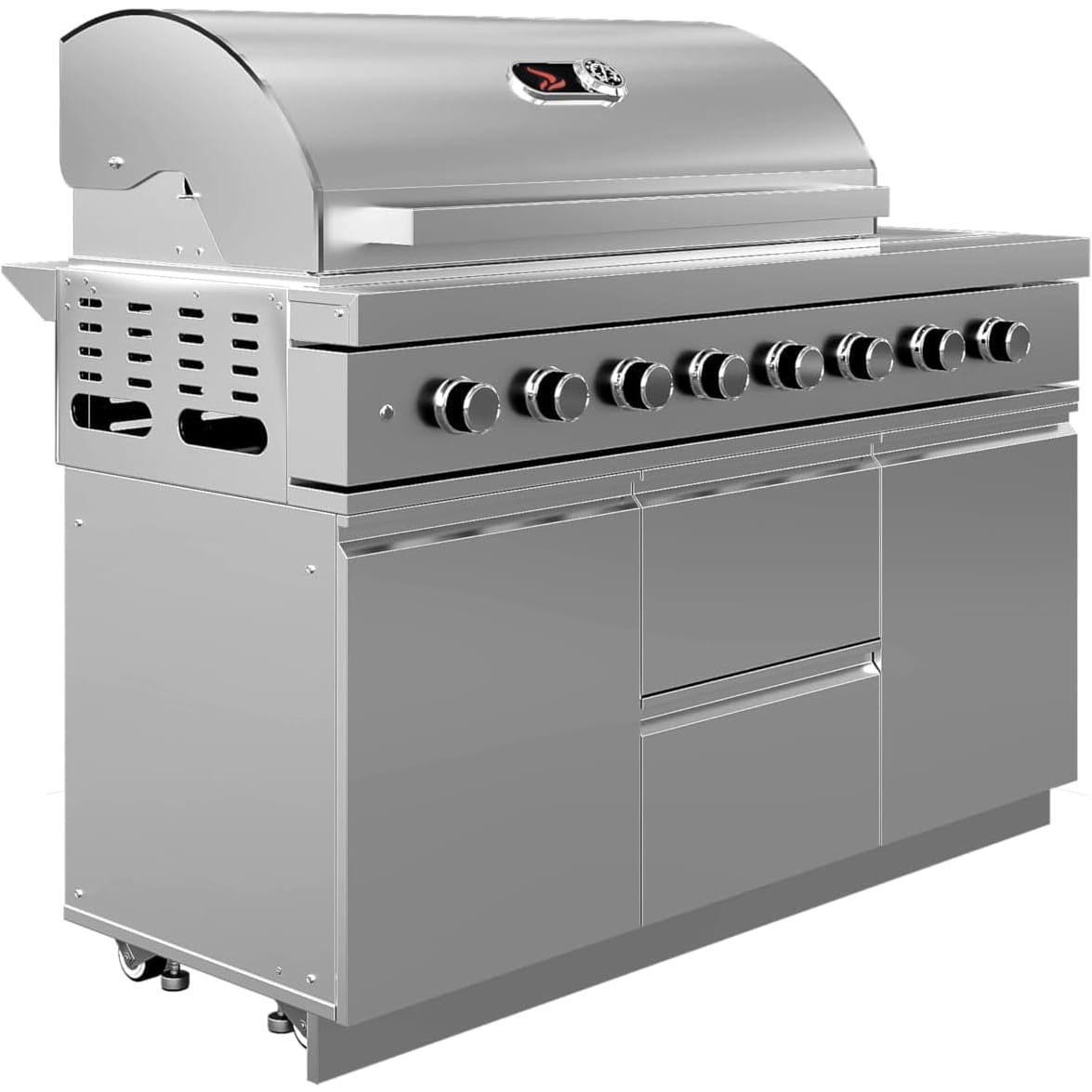 Whistler Grills Oaksey 6-Burner Kitchen with Double Door Fridge, Sink and Gas Bottle Cabinet - Stainless Steel