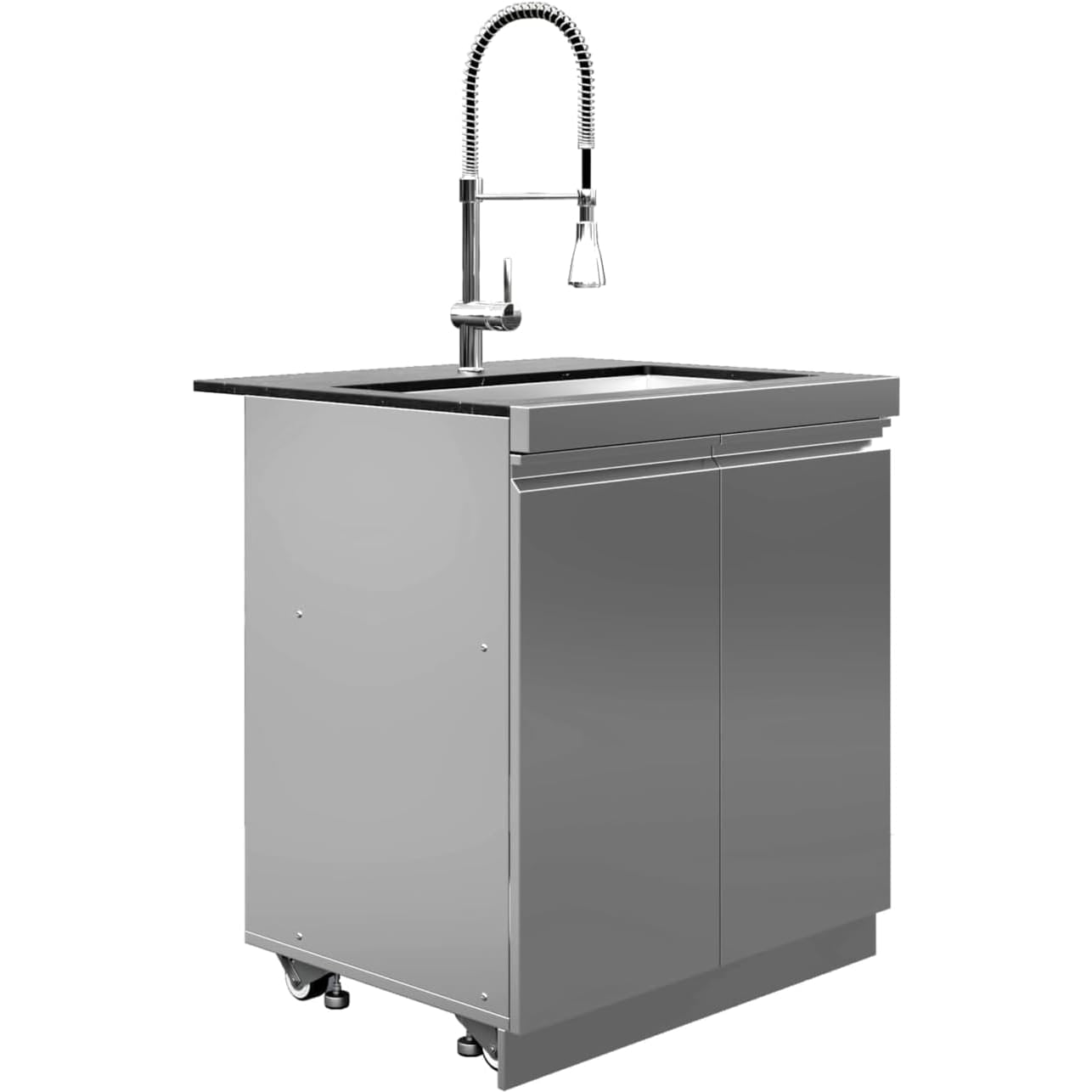 Whistler Grills Stroud 6-Burner Kitchen with Double Door Fridge, Sink, Gas Bottle Cabinet, 90 degree Corner Unit and a Three Drawer Cabinet. - Stainless Steel
