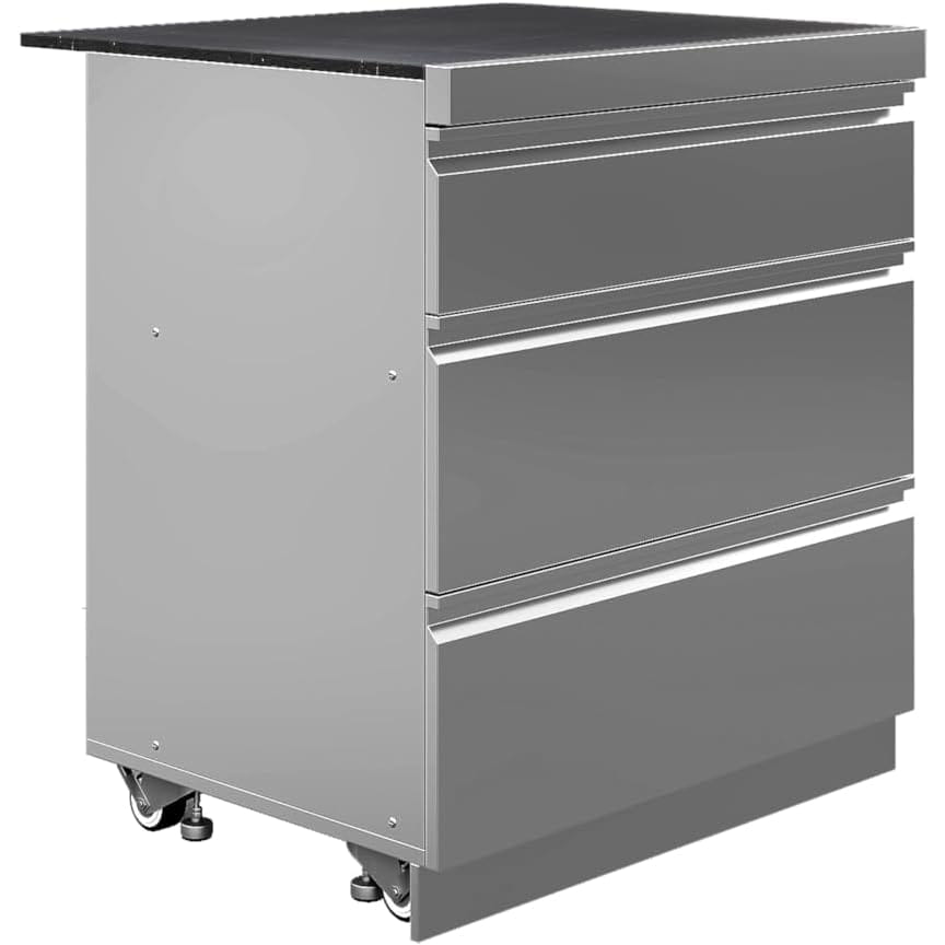 Whistler Grills Stroud 6-Burner Kitchen with Double Door Fridge, Sink, Gas Bottle Cabinet, 90 degree Corner Unit and a Three Drawer Cabinet. - Stainless Steel
