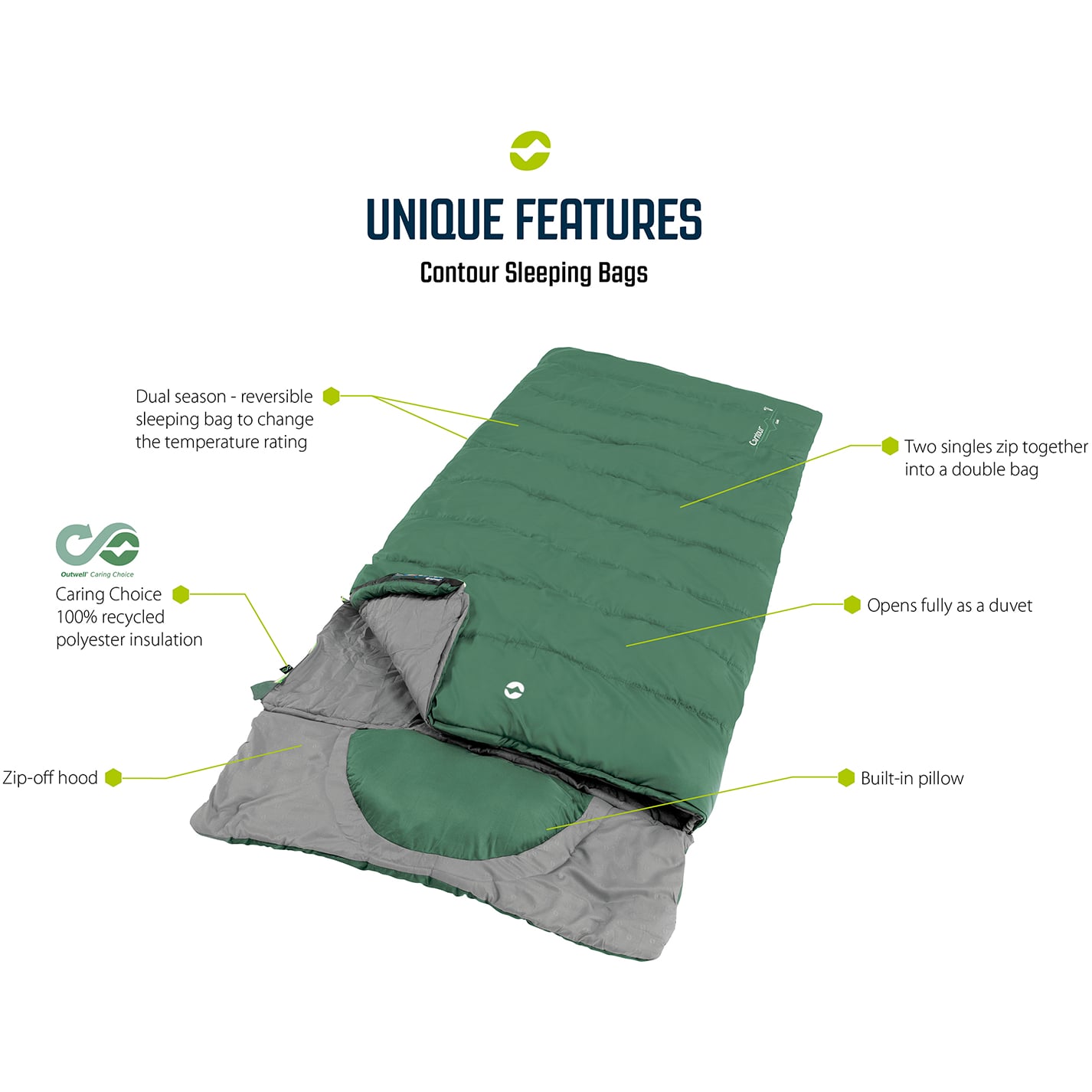 Outwell Contour Lux XL Green Single Sleeping Bag