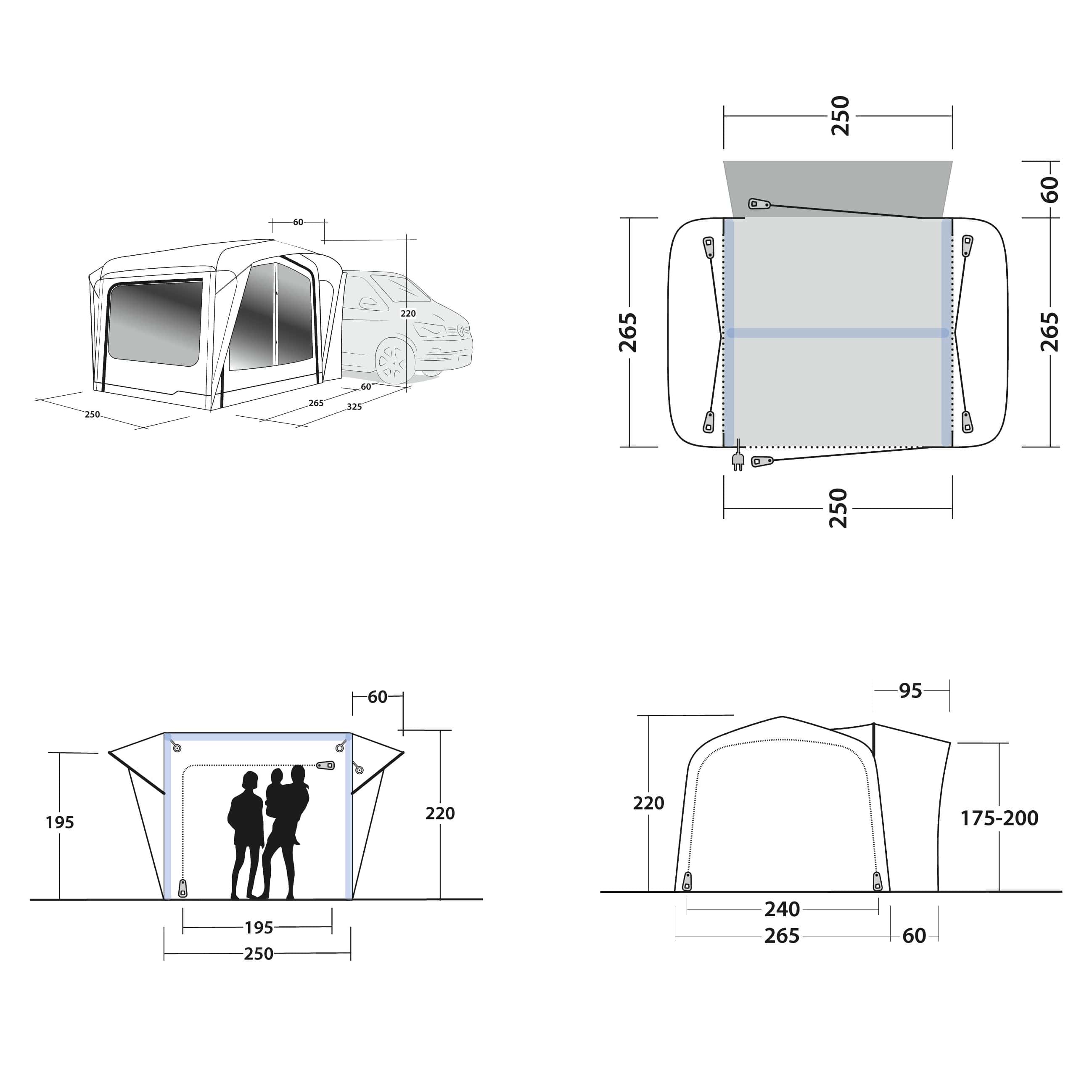 Outwell Crossville 250SA | Free standing and parallel-mounted Drive-Away Air Awning with 1 living room
