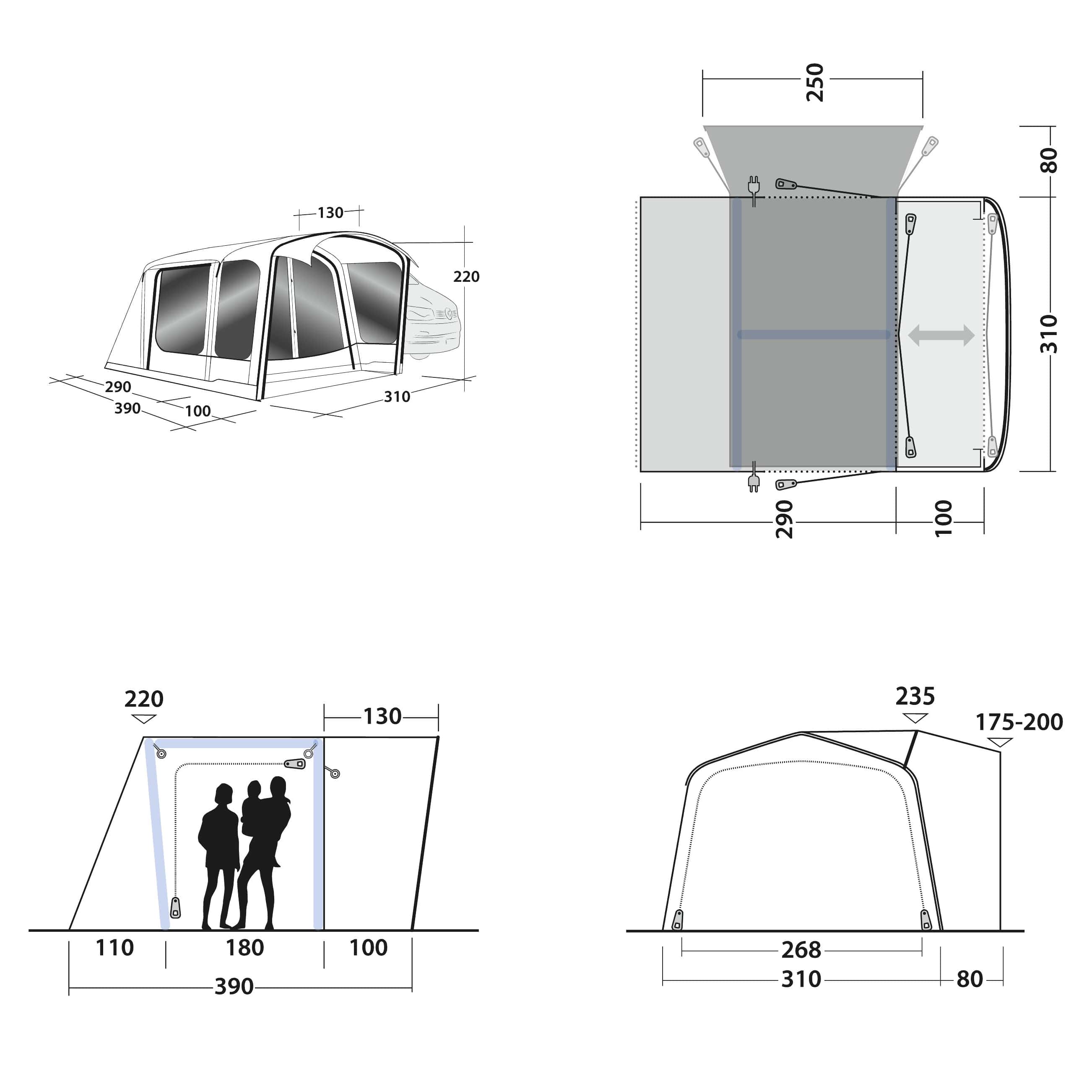 Outwell Jonesville 290SA Flex | Free standing and parallel-mounted Drive-Away Air Awning with 1 living room