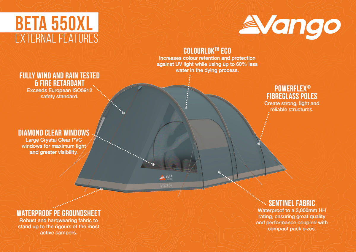 Vango Beta 550XL 5-Man, 3-Pole Tunnel Tent - Mineral Green