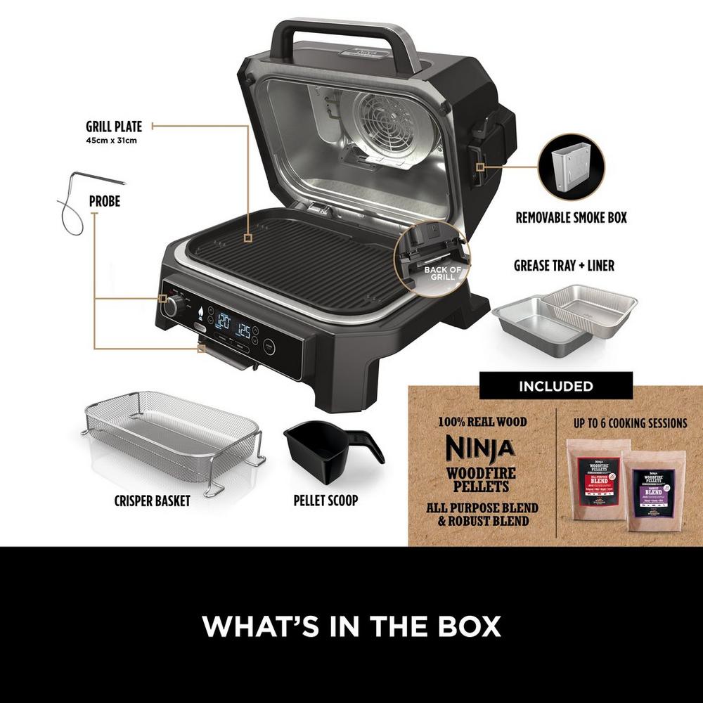 Ninja OG850UK Woodfire XL Electric BBQ Grill & Smoker - Black/Grey