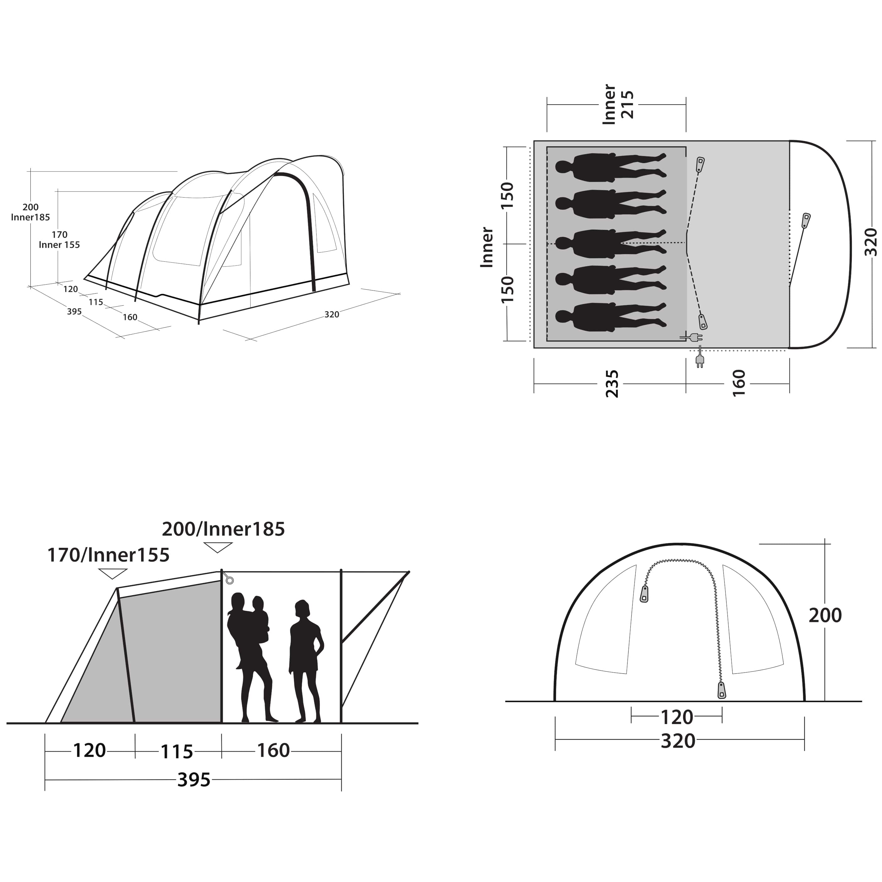 Outwell Sky 5 | 5 Person Tent With 2 Bedrooms