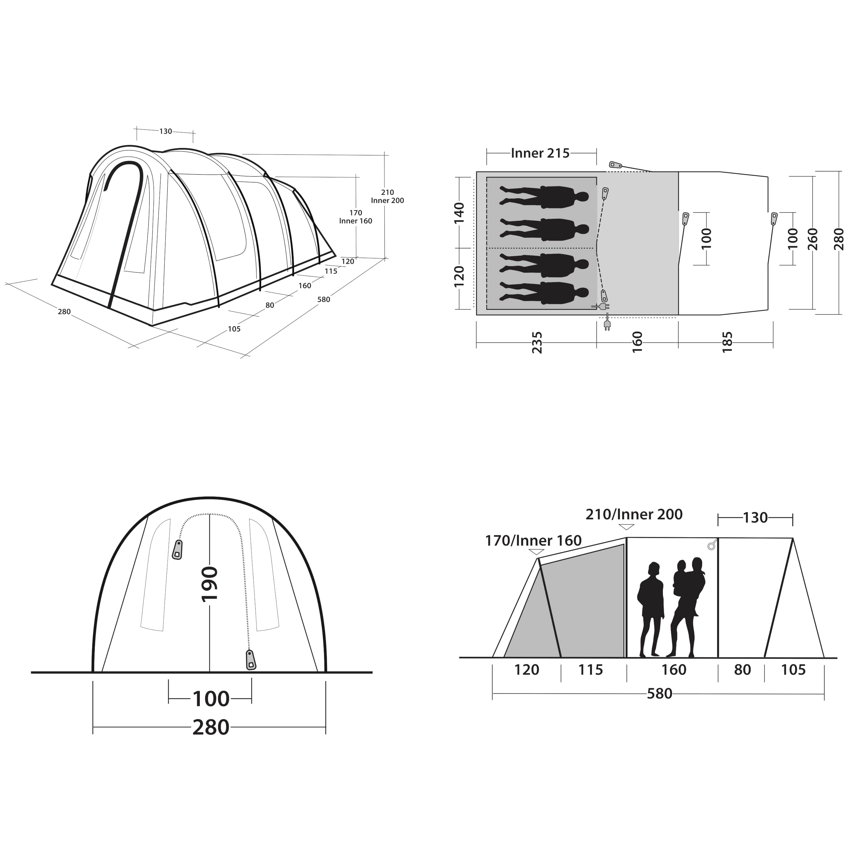 Outwell Rockwell 4 | 4 Person Tunnel Tent With 2 Bedroom