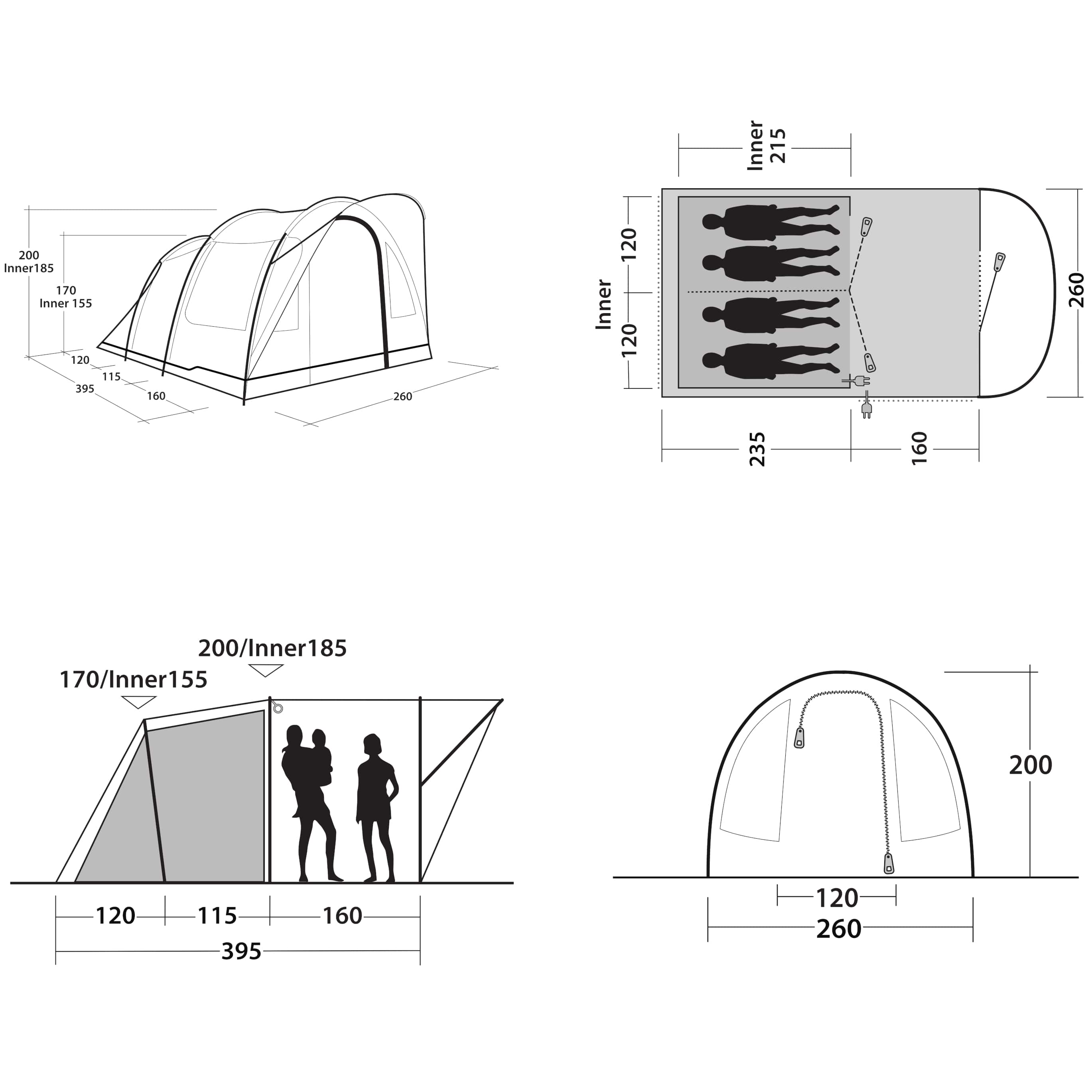 Outwell Sky 4 | 4 Person Tunnel Tent With 2 Bedroom