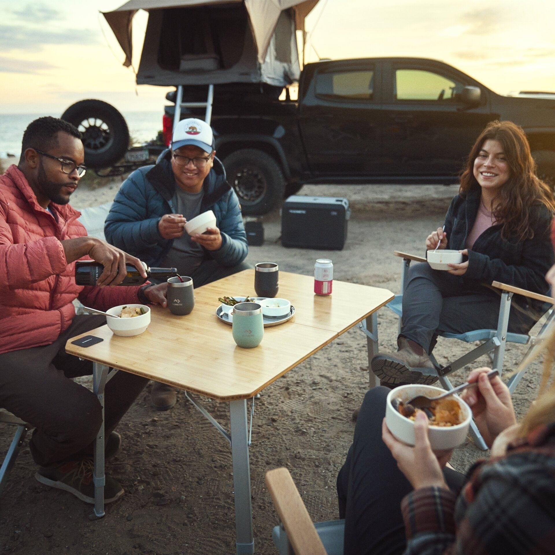 Dometic GO Compact Camp Table - Bamboo Camp Table, Adjustable Height