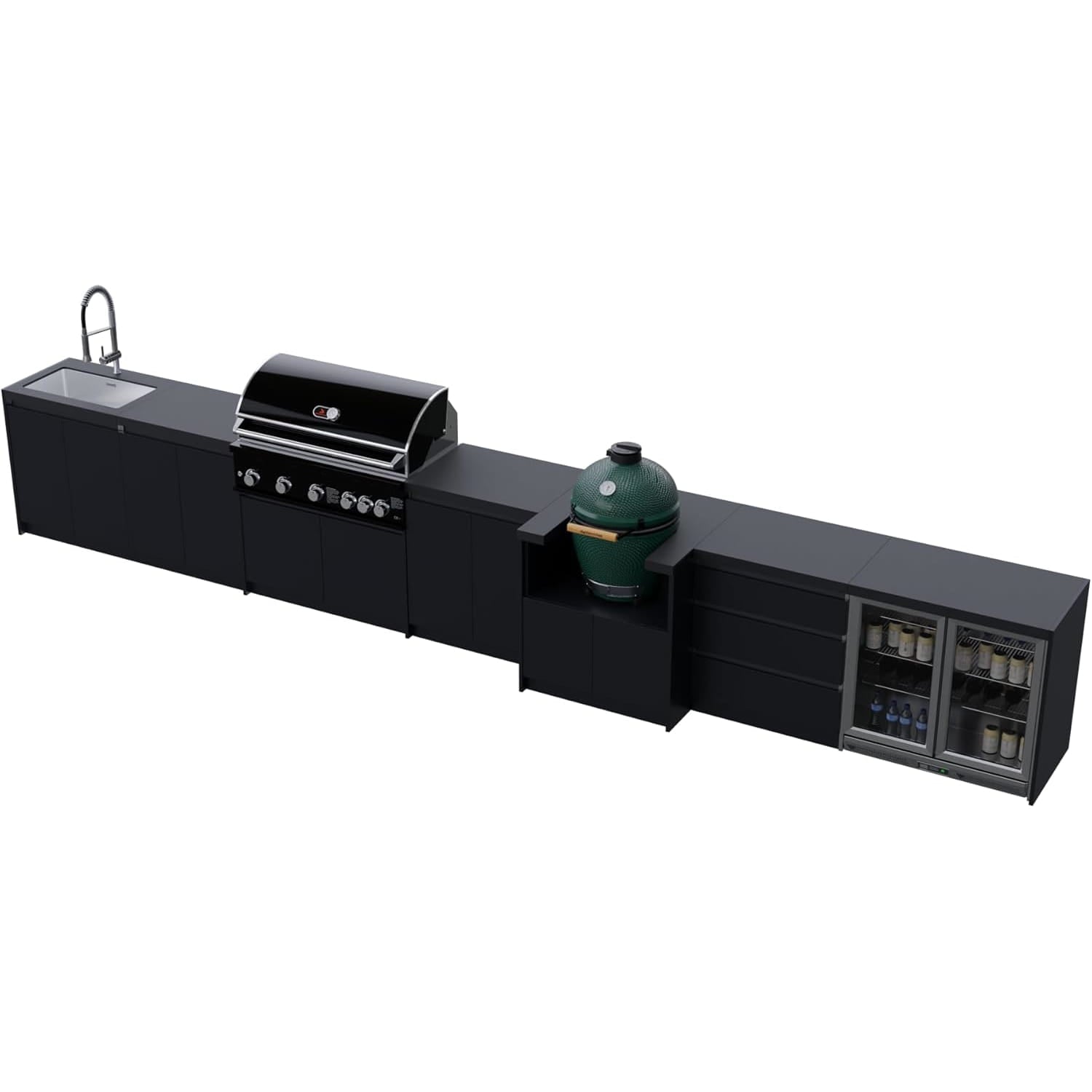 Whistler Grills Fairford 2 Modular Outdoor Kitchen, 5 Burner BBQ with Rotisserie, Sink, Storage, Double Door Fridge and Ceramic Egg Module (egg sold separately) - Black
