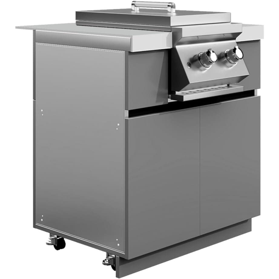 Whistler Grills Fairford 3 Modular Outdoor Kitchen with 5 Burner BBQ, Rotisserie, Side Burner, Double Door Fridge and Ceramic Egg Module (egg sold separately) - Grey