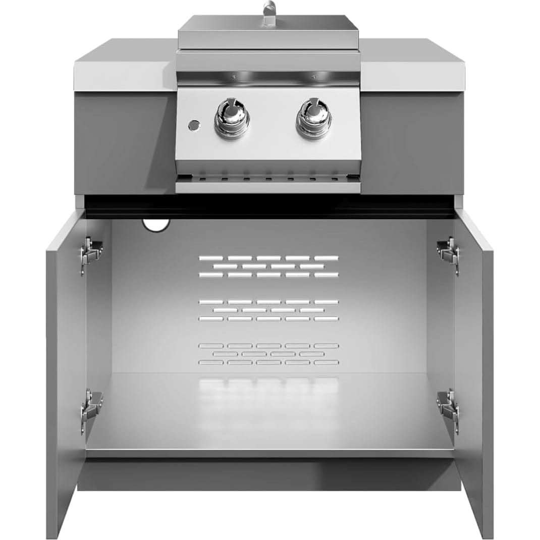Whistler Grills Fairford 6 Modular Outdoor Kitchen, 5 Burner BBQ with Rotisserie, Side Burner, Double Door Fridge and Ceramic Egg Module (egg sold separately) - Grey
