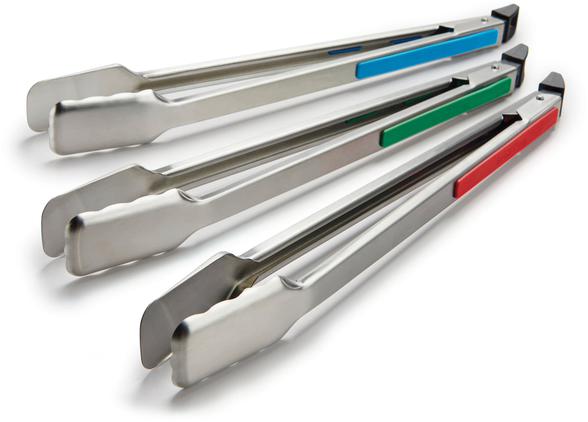 Broil King 3 Pack Grilling Tongs (Colour coded: Green, Red & Blue handle inserts)